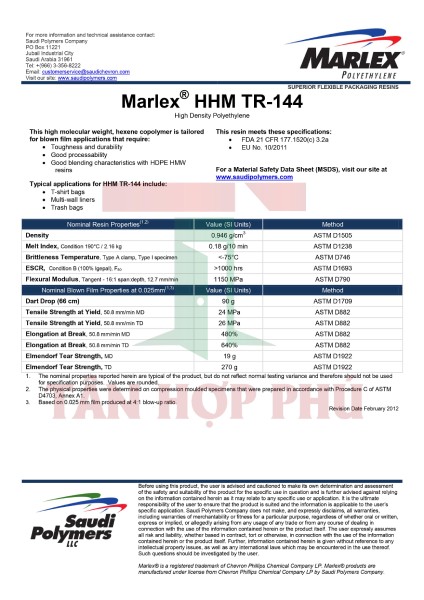 HDPE MARLEX HHM TR144
